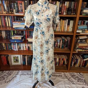 𝅺caballero anthro high neck cold shoulder ruffle hem floral metallic maxi  nwot